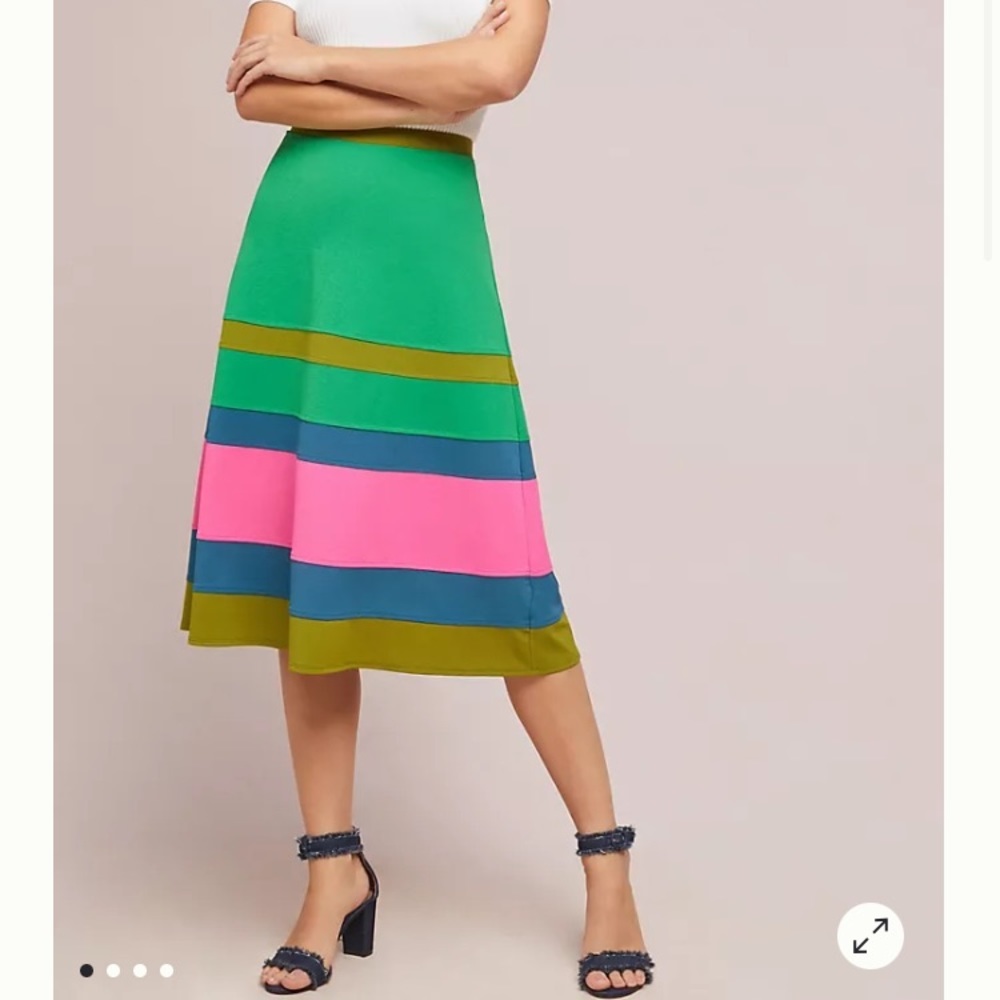 Anthropologie Green Multi-Stripe Midi Skirt